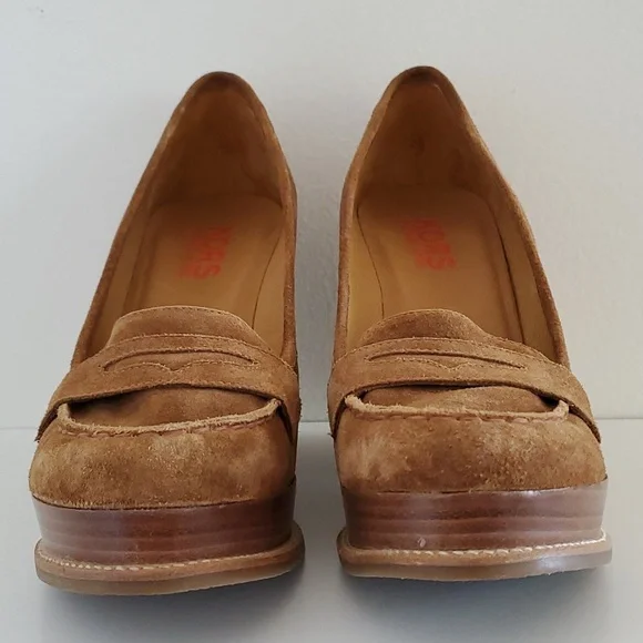 Michael Kors leather loafer wedges in luggage suede 10m - Picture 9 of 9